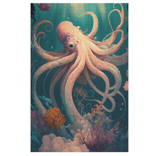 Holzpuzzles 1000 Teile Oktopus -Puzzle Für Jungen Und Mädchen, Schwierigkeitsgrad, Lernspiele, Familienspielzeug （78×53cm） von PPZYY