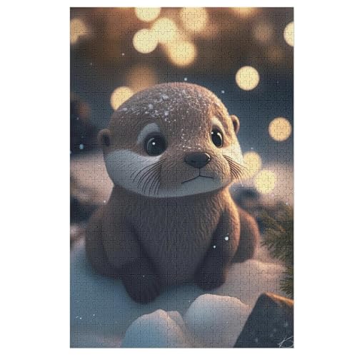 Holzpuzzles 1000 Teile Otter -Puzzle Für Jungen Und Mädchen, Schwierigkeitsgrad, Lernspiele, Familienspielzeug （78×53cm） von PPZYY