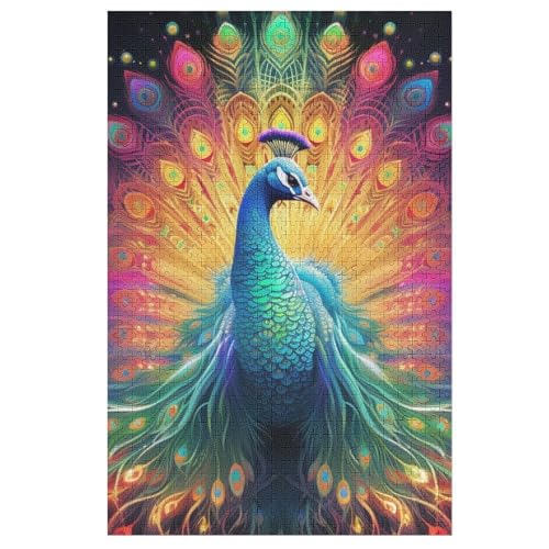 Holzpuzzles 1000 Teile Pfau -Puzzle Für Jungen Und Mädchen, Schwierigkeitsgrad, Lernspiele, Familienspielzeug （78×53cm） von PPZYY
