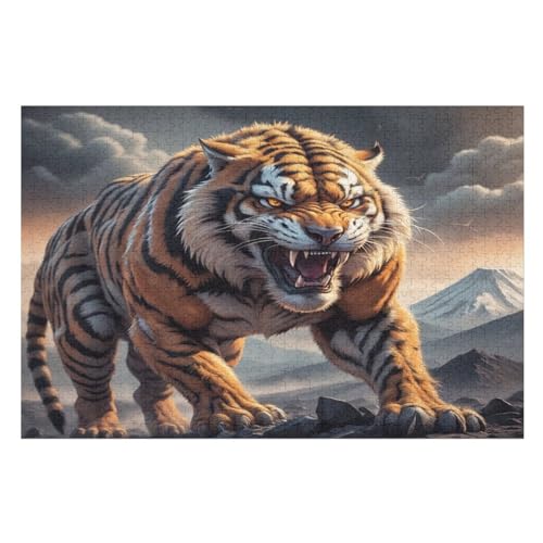 Holzpuzzles 1000 Teile Tiger -Puzzle Für Jungen Und Mädchen, Schwierigkeitsgrad, Lernspiele, Familienspielzeug （75×50cm） von PPZYY
