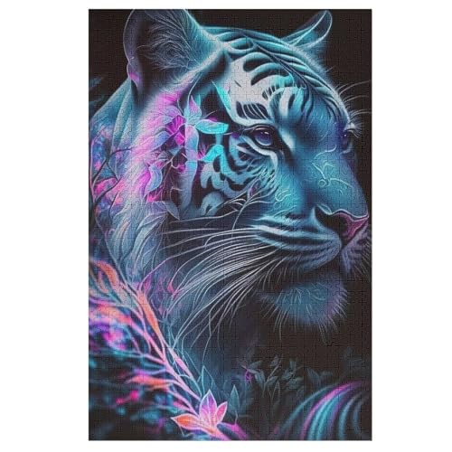 Holzpuzzles 1000 Teile Tiger -Puzzle Für Jungen Und Mädchen, Schwierigkeitsgrad, Lernspiele, Familienspielzeug （78×53cm） von PPZYY