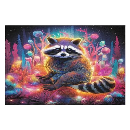 Holzpuzzles 1000 Teile Waschbär -Puzzle Für Jungen Und Mädchen, Schwierigkeitsgrad, Lernspiele, Familienspielzeug （75×50cm） von PPZYY