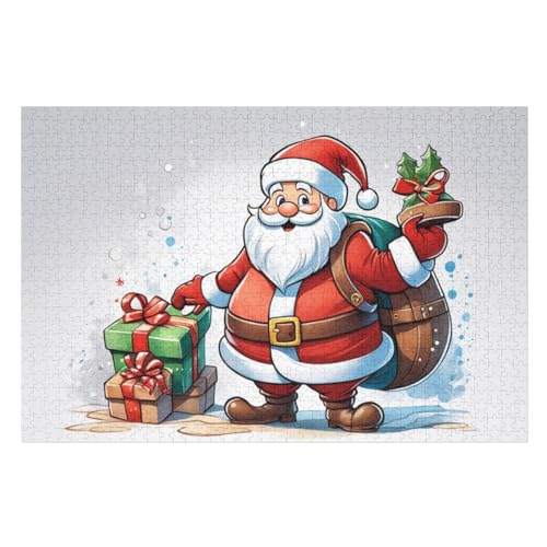 Holzpuzzles 1000 Teile Weihnachtsmann -Puzzle Für Jungen Und Mädchen, Schwierigkeitsgrad, Lernspiele, Familienspielzeug （75×50cm） von PPZYY