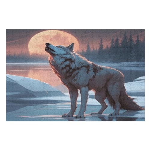 Holzpuzzles 1000 Teile Wolf -Puzzle Für Jungen Und Mädchen, Schwierigkeitsgrad, Lernspiele, Familienspielzeug （75×50cm） von PPZYY