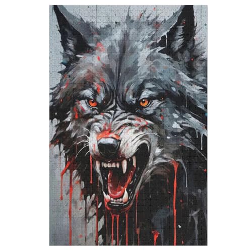 Holzpuzzles 1000 Teile Wolf -Puzzle Für Jungen Und Mädchen, Schwierigkeitsgrad, Lernspiele, Familienspielzeug （78×53cm） von PPZYY