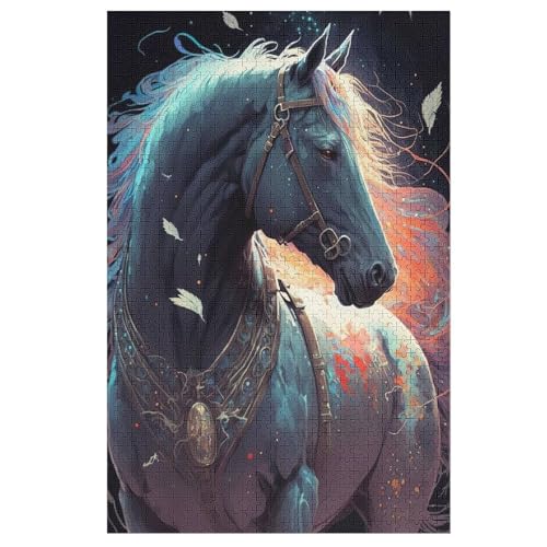 Horse Holzpuzzle - 1000 Teiliges Jigsaw Knobelspiel - Puzzle Für Erwachsene & Kinder - Outdoor & Reisespielzeug （78×53cm） von PPZYY