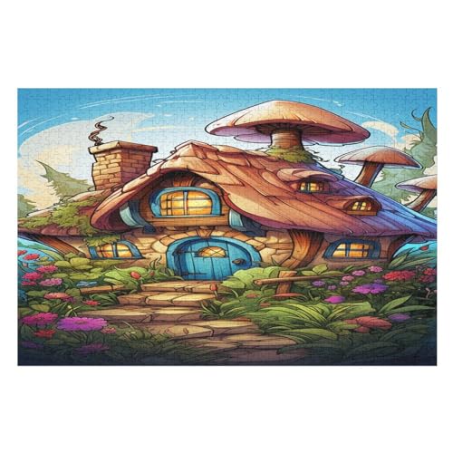 Hütte in einem Bergdorf 1000 Teile Holzpuzzle,einzigartiges Puzzle, Geschenk Für Erwachsene,Familienspiel,Herausforderungsaktivität,（75×50cm） von PPZYY