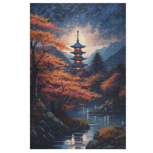 Japanische Nacht Holzpuzzle 1000 Teile,Puzzles Für Erwachsene, Impossible Puzzle, Kinder Legespiel （78×53cm） von PPZYY