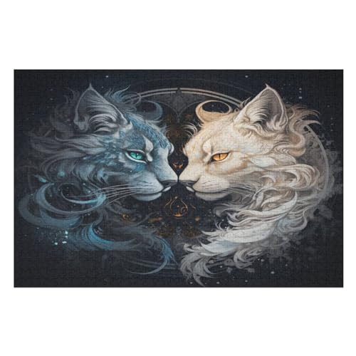 Katze 1000 Teile Puzzles Für Erwachsene, Impossible Puzzle, Geschicklichkeitsspiel Für Die Ganze Familie, Kinder Holzpuzzle （75×50cm） von PPZYY