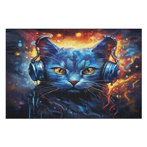 Katze Holzpuzzle 1000 Teile, Knobelspiele Für Erwachsene, Teenager, Puzzles Unmögliche - Kinder Puzzle Zimmer Deko （75×50cm） von PPZYY