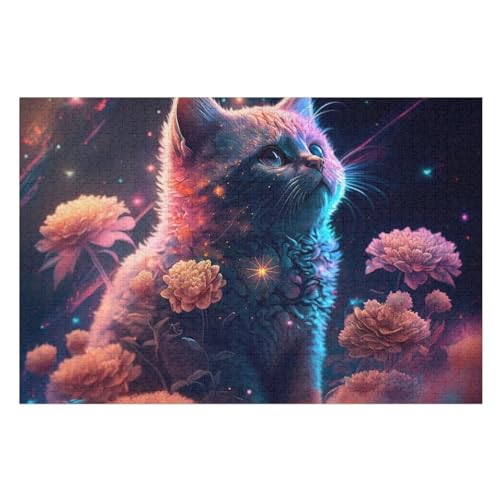 Katze Holzpuzzle 1000 Teile Klassische Puzzles Erwachsene Kinder Puzzle DIY Kit Holzspielzeug Einzigartiges Geschenk （75×50cm） von PPZYY
