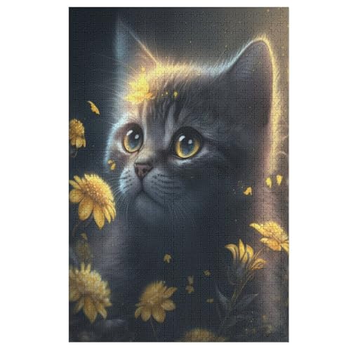 Katze Puzzle Für Erwachsene 1000 Teile Premium 100% Recyceltes Brett Zum Lernen, Lernspielzeug, Familienspiele Kinder Holzpuzzle （78×53cm） von PPZYY