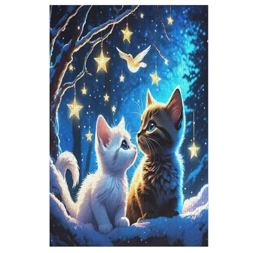 Katze Puzzle Für Erwachsene 1000 Teile Premium 100% Recyceltes Brett Zum Lernen, Lernspielzeug, Familienspiele Kinder Holzpuzzle （78×53cm） von PPZYY