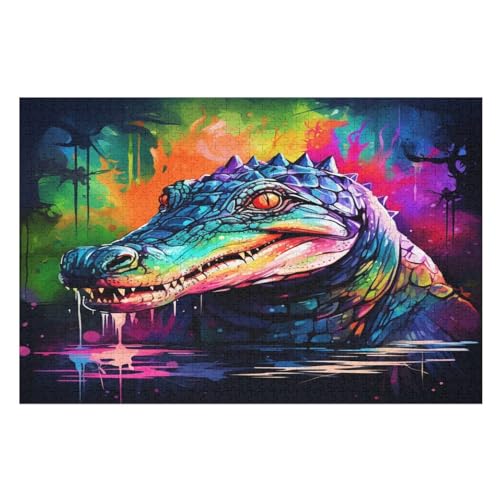 Krokodil 1000 Teile Puzzles Für Erwachsene, Impossible Puzzle, Geschicklichkeitsspiel Für Die Ganze Familie, Kinder Holzpuzzle （75×50cm） von PPZYY