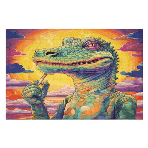 Krokodil -Puzzle, 1000 Teile,Holzpuzzle Für Erwachsene Kinder, Lustiges Spielzeug, Denkspiel, Bildungsspiel, （75×50cm） von PPZYY