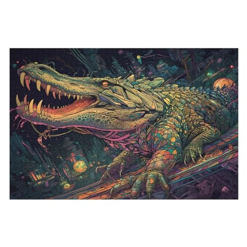 Krokodil Puzzles 1000 Teile Erwachsener Kniffel Spaß Für Die Ganze Familie, Holzpuzzle Kinder Erwachsene, Impossible Puzzle Schwer （75×50cm） von PPZYY