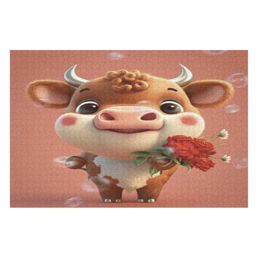 Kuh Holzpuzzle - 1000 Teiliges Jigsaw Knobelspiel - Puzzle Für Erwachsene & Kinder - Outdoor & Reisespielzeug （75×50cm） von PPZYY