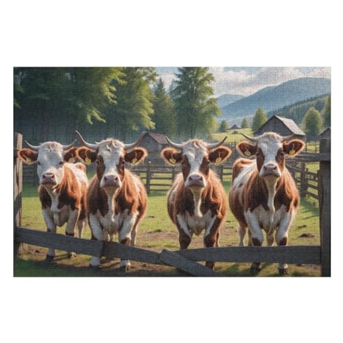 Kuh Puzzle 1000 Teile, Holzpuzzle Herausforderndes Geschicklichkeitsspiel Für Die Ganze Familie, Kinder Erwachsenenpuzzle Ab 12 Jahren （75×50cm） von PPZYY