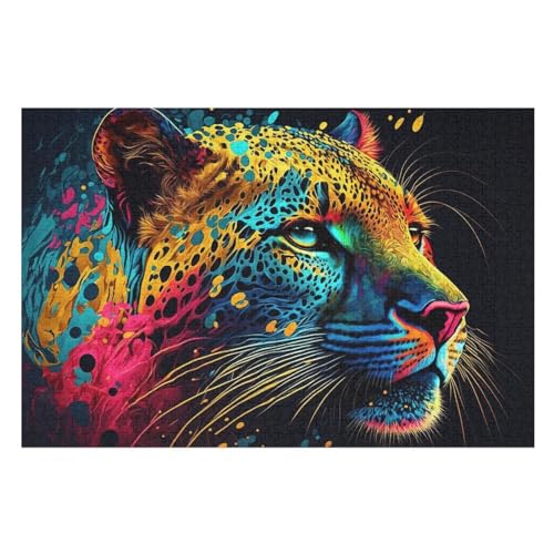 Leopard Holzpuzzle 1000 Teile, Knobelspiele Für Erwachsene, Teenager, Puzzles Unmögliche - Kinder Puzzle Zimmer Deko （75×50cm） von PPZYY
