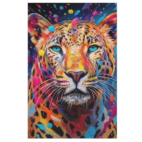 Leopard Holzpuzzle 1000 Teile, Knobelspiele Für Erwachsene, Teenager, Puzzles Unmögliche - Kinder Puzzle Zimmer Deko （78×53cm） von PPZYY