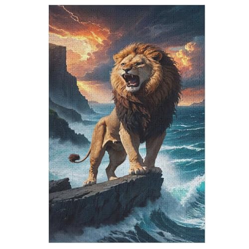 Löwe Holzpuzzle 1000 Teile Klassische Puzzles Erwachsene Kinder Puzzle DIY Kit Holzspielzeug Einzigartiges Geschenk （78×53cm） von PPZYY