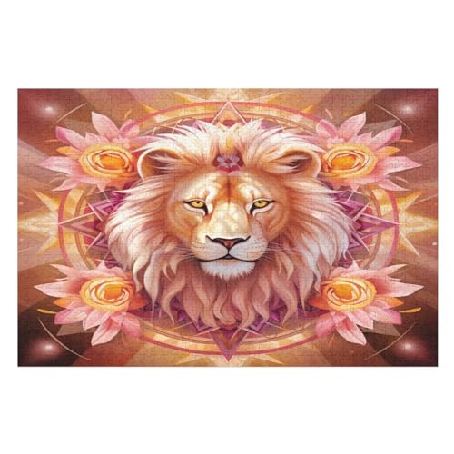 Löwe Puzzle Für Erwachsene 1000 Teile Premium Recyceltes Brett Zum Lernen, Lernspielzeug, Familienspiele Kinder Holzpuzzle （75×50cm） von PPZYY