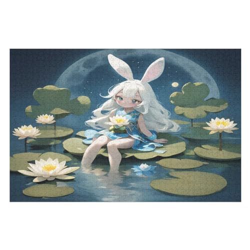 Lotus Leaf Girl Puzzles 1000 Teile Erwachsener Kniffel Spaß Für Die Ganze Familie, Holzpuzzle Kinder Erwachsene, Impossible Puzzle Schwer （75×50cm） von PPZYY