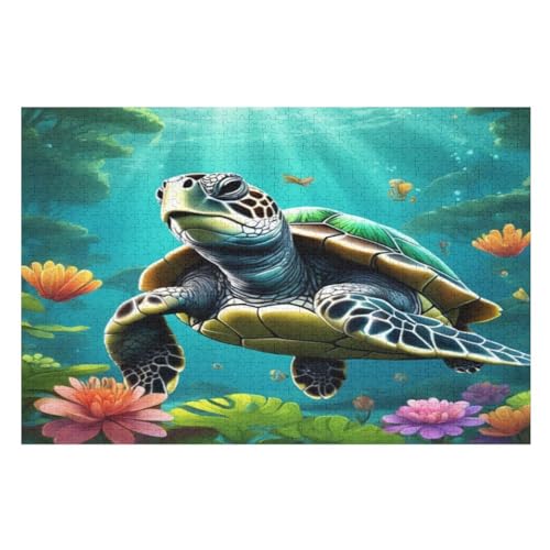 Meeresschildkröte Puzzle 1000 Teile, Holzpuzzle Herausforderndes Geschicklichkeitsspiel Für Die Ganze Familie, Kinder Erwachsenenpuzzle Ab 12 Jahren （75×50cm） von PPZYY