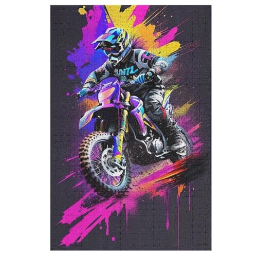 Motocross -Puzzle, 1000 Teile,Holzpuzzle Für Erwachsene Kinder, Lustiges Spielzeug, Denkspiel, Bildungsspiel, （78×53cm） von PPZYY