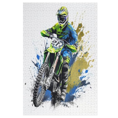Motocross Puzzle Für Erwachsene 1000 Teile Premium 100% Recyceltes Brett Zum Lernen, Lernspielzeug, Familienspiele Kinder Holzpuzzle （78×53cm） von PPZYY