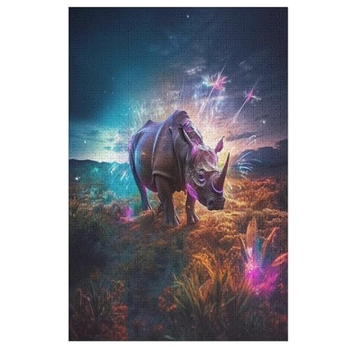 Rhinozeros Puzzle Für Erwachsene 1000 Teile Premium 100% Recyceltes Brett Zum Lernen, Lernspielzeug, Familienspiele Kinder Holzpuzzle （78×53cm） von PPZYY