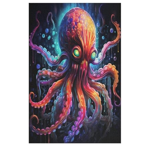 Oktopus Holzpuzzle 1000 Teile Klassische Puzzles Erwachsene Kinder Puzzle DIY Kit Holzspielzeug Einzigartiges Geschenk （78×53cm） von PPZYY