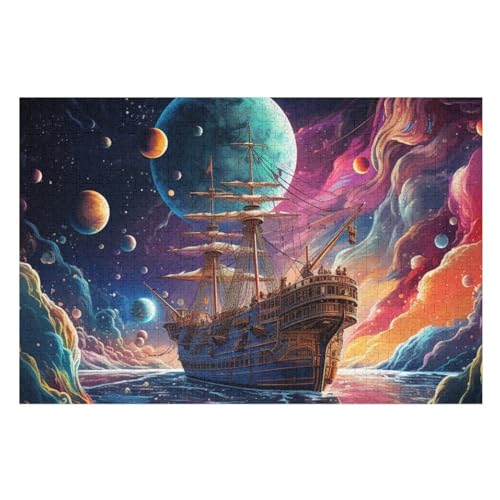 Piratenschiff 1000 Teile Puzzles Für Erwachsene Holzpuzzle Familienpuzzlespiel Stressabbau-Puzzle Für Kinder Ab 12 Jahren （75×50cm） von PPZYY