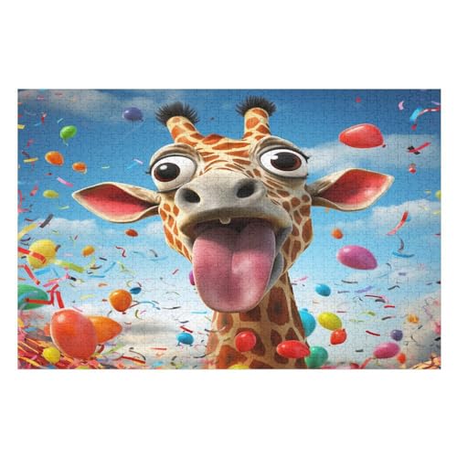 Puzzle 1000 Teile Cute Giraffe Holzpuzzle Für Erwachsene Lernspiel Herausforderungsspielzeug The Puzzles Für Erwachsene Kinder （75×50cm） von PPZYY