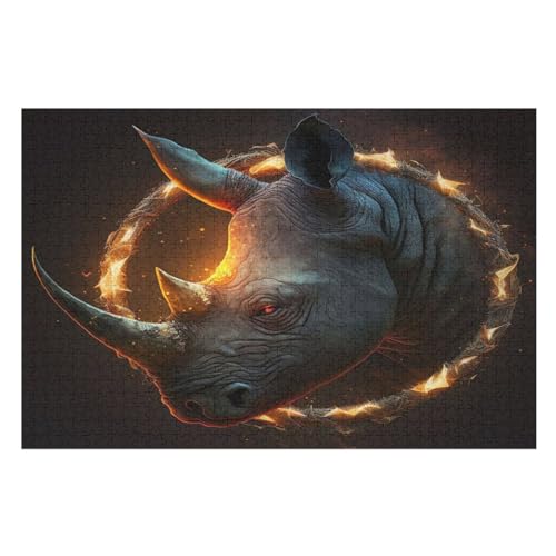 Puzzle 1000 Teile Fire Rhinozeros Head Holzpuzzle Für Erwachsene Lernspiel Herausforderungsspielzeug The Puzzles Für Erwachsene Kinder （75×50cm） von PPZYY