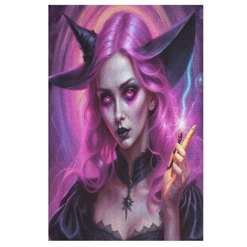 Puzzle 1000 Teile Halloween-Hexe Holzpuzzle Für Erwachsene Lernspiel Herausforderungsspielzeug The Puzzles Für Erwachsene Kinder （78×53cm） von PPZYY