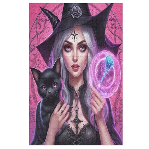 Puzzle 1000 Teile Halloween-Hexe Holzpuzzle Für Erwachsene Lernspiel Herausforderungsspielzeug The Puzzles Für Erwachsene Kinder （78×53cm） von PPZYY