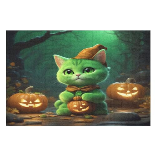 Puzzle 1000 Teile Halloween-Katze Holzpuzzle Für Erwachsene Lernspiel Herausforderungsspielzeug The Puzzles Für Erwachsene Kinder （75×50cm） von PPZYY