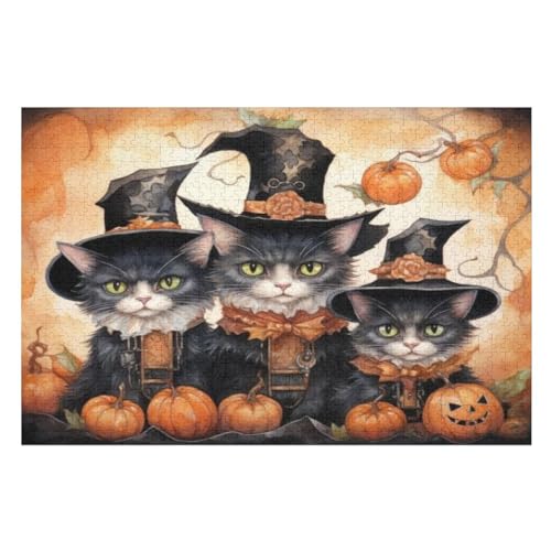 Puzzle 1000 Teile Halloween-Kürbis Holzpuzzle Für Erwachsene Lernspiel Herausforderungsspielzeug The Puzzles Für Erwachsene Kinder （75×50cm） von PPZYY