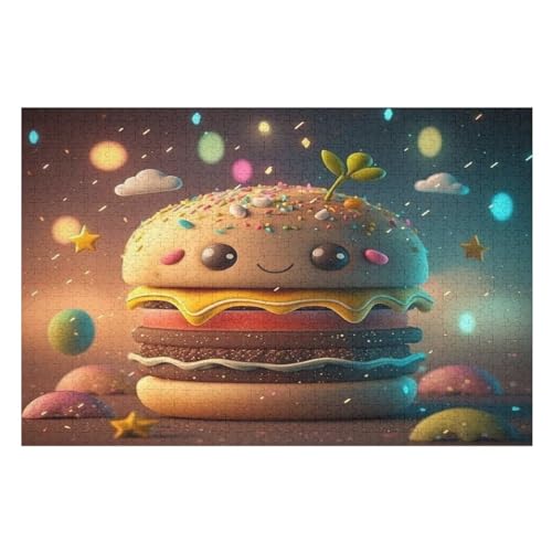 Puzzle Burger, 1000 Puzzleteile Für Kinder, Holzpuzzles, Geeignet Für Erwachsene Lernspiel, （75×50cm） von PPZYY
