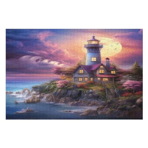 Puzzle Coastal Leuchtfeuers, 1000 Puzzleteile Für Kinder, Holzpuzzles, Geeignet Für Erwachsene Lernspiel, （75×50cm） von PPZYY
