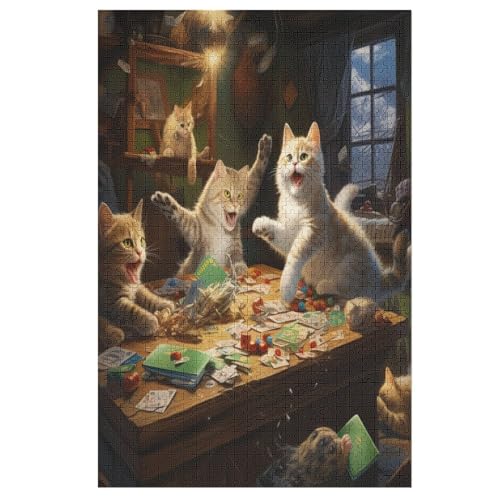 Puzzle Cute Katze, 1000 Puzzleteile Für Kinder, Holzpuzzles, Geeignet Für Erwachsene Lernspiel, （78×53cm） von PPZYY