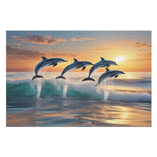 Puzzle Delphin, 1000 Puzzleteile Für Kinder, Holzpuzzles, Geeignet Für Erwachsene Lernspiel, （75×50cm） von PPZYY