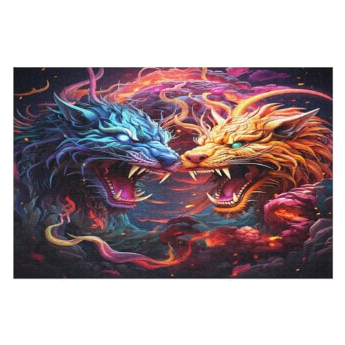 Puzzle Drache, 1000 Puzzleteile Für Kinder, Holzpuzzles, Geeignet Für Erwachsene Lernspiel, （75×50cm） von PPZYY