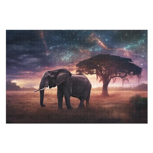 Puzzle Elefant, 1000 Puzzleteile Für Kinder, Holzpuzzles, Geeignet Für Erwachsene Lernspiel, （75×50cm） von PPZYY