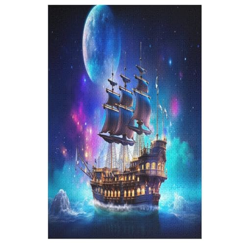 Puzzle Fantasy Piratenschiff, 1000 Puzzleteile Für Kinder, Holzpuzzles, Geeignet Für Erwachsene Lernspiel, （78×53cm） von PPZYY