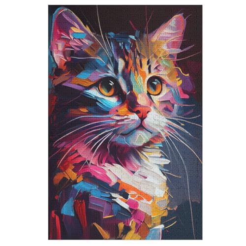 Puzzle Für Erwachsene, 1000 Teile, Katze, Holzpuzzle, Holzpuzzle, Geburtstagsgeschenke, Puzzle, Wanddekoration （78×53cm） von PPZYY
