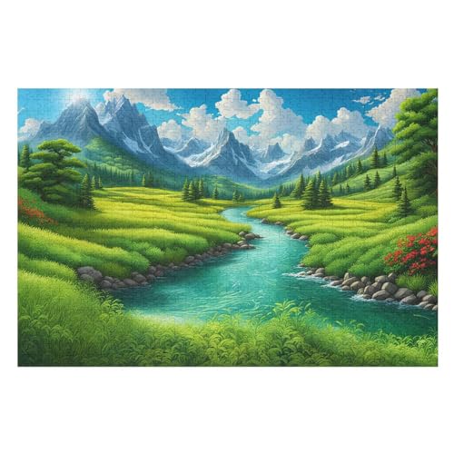 Puzzle Für Erwachsene 1000 Teiliges Berg Landschaft Puzzles Holzbrettpuzzles Denksportaufgaben Für Kinder （75×50cm） von PPZYY