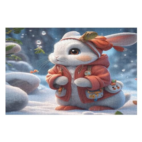Puzzle Für Erwachsene 1000 Teiliges süßes Kaninchen Puzzles Holzbrettpuzzles Denksportaufgaben Für Kinder （75×50cm） von PPZYY