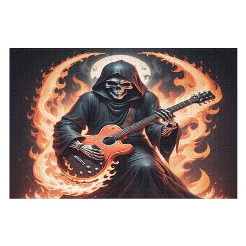 Puzzle Gitarre Skeleton Man Puzzles, 1000-teiliges Holzpuzzle, Geeignet Für Erwachsene Und Kinder Ab 12 Jahren, Tolles Geschenk （75×50cm） von PPZYY